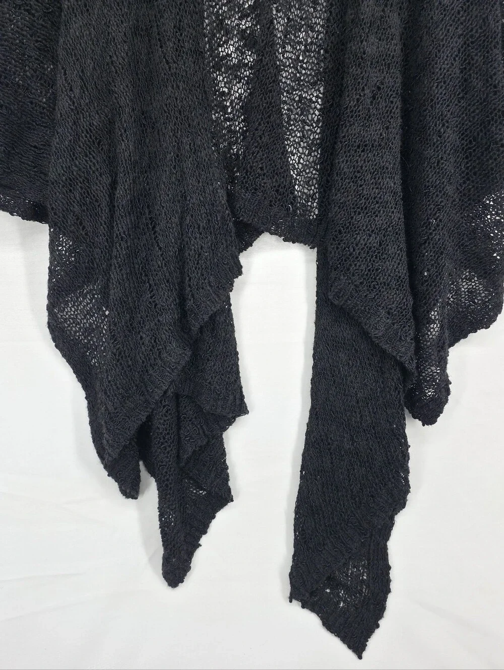 Coldwater Creek Black Open Knit Shawl Wrap One Size Boho Lagenlook Minimalist